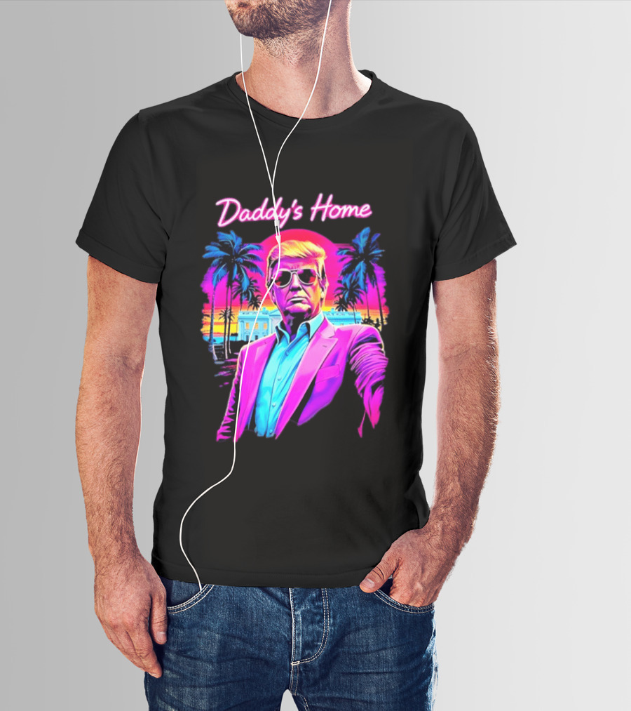 Daddy's Home Donald Trump Synthwave Sunset Beach Scene T-Shirt
