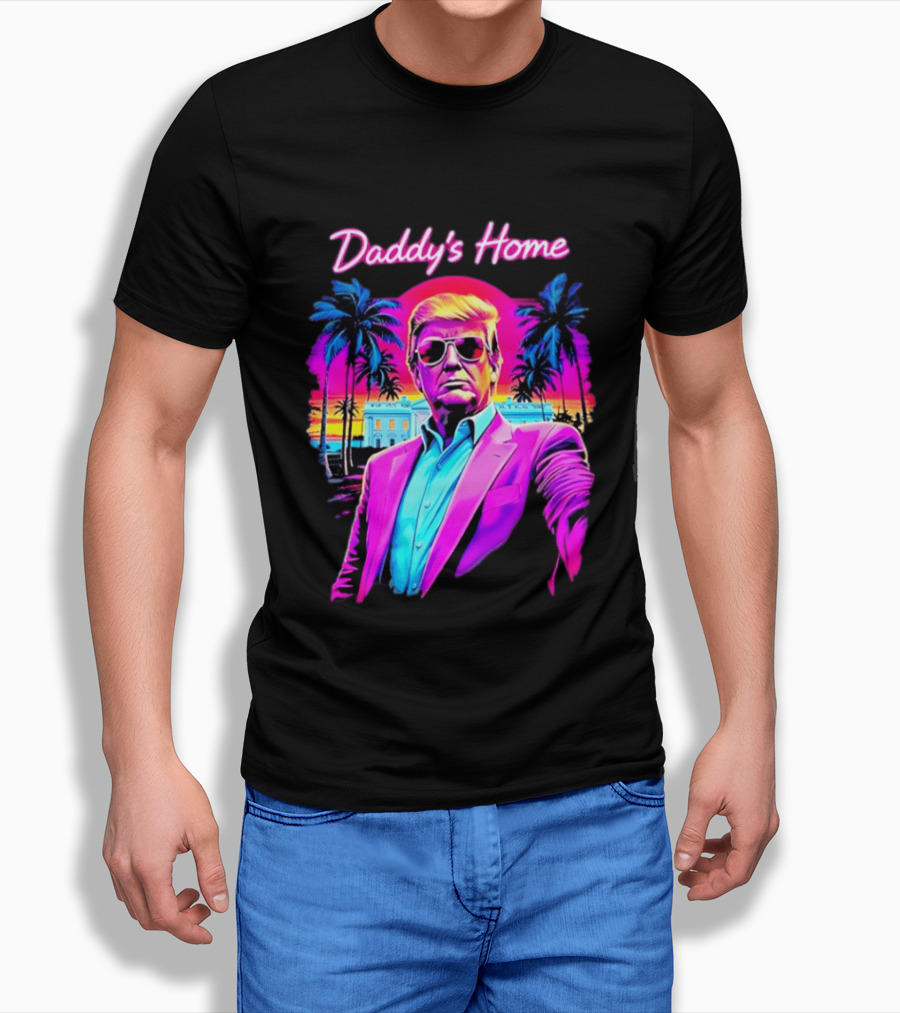 Daddy's Home Donald Trump Synthwave Sunset Beach Scene T-Shirt