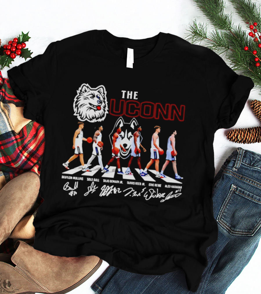 The UConn Huskies Men's Basketball Team Roster Abbey Road Player Signatures T-Shirt
