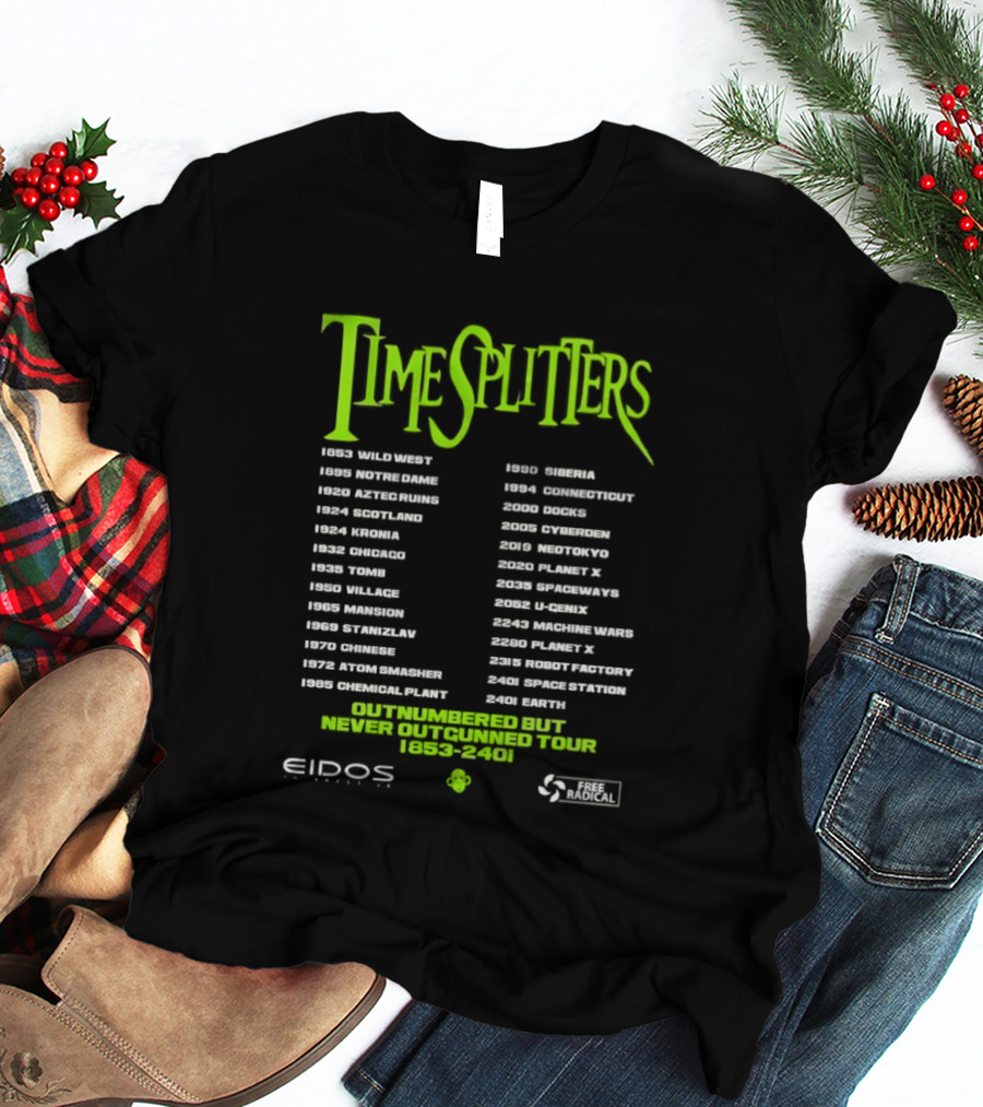 TimeSplitters Eidos Games 1853 2401 World Tour Event Locations List T-Shirt