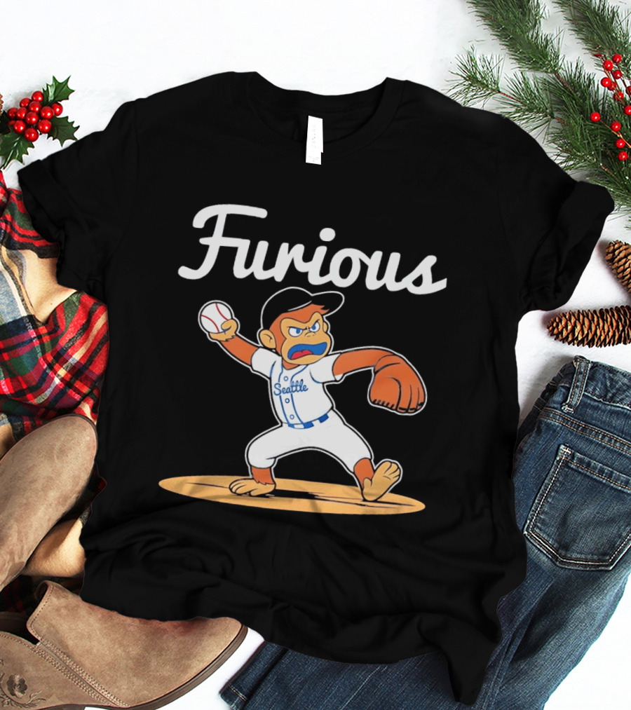 Furious George Seattle Baseball Monkey Pitcher T-Shirt
