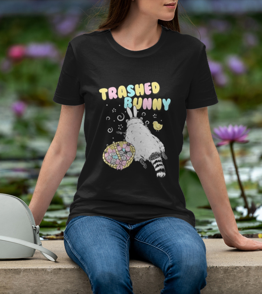 Trashed Bunny Raccoon Pastel Swirls Duck T-Shirt