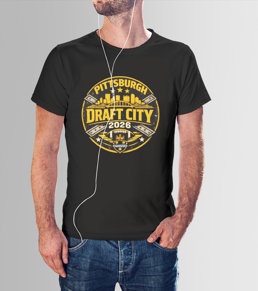 Pittsburgh Draft City 2026 Skyline Football T-Shirt
