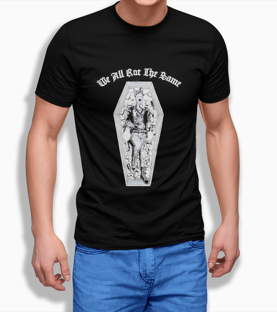 We All Rot The Same Coffin Punk Rock Skeleton Motif T-Shirt