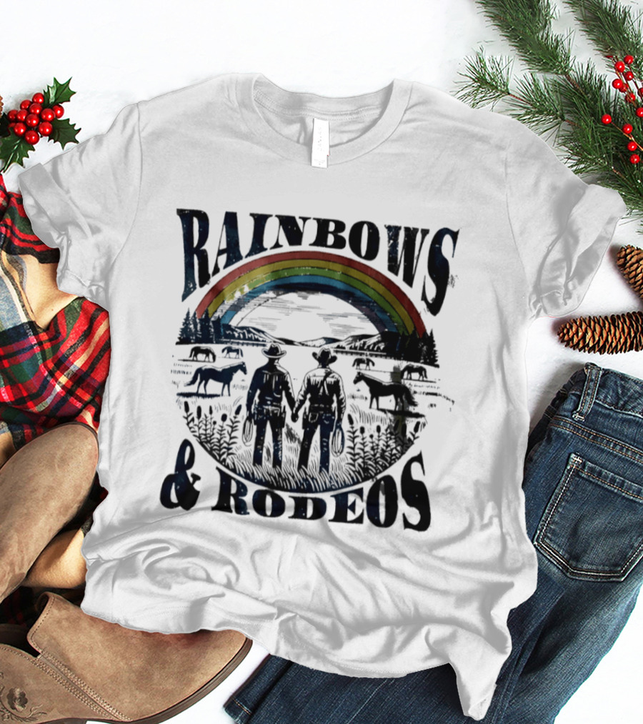 Rainbows Rodeos Western LGBT Pride Cowboys And Horses T-Shirt