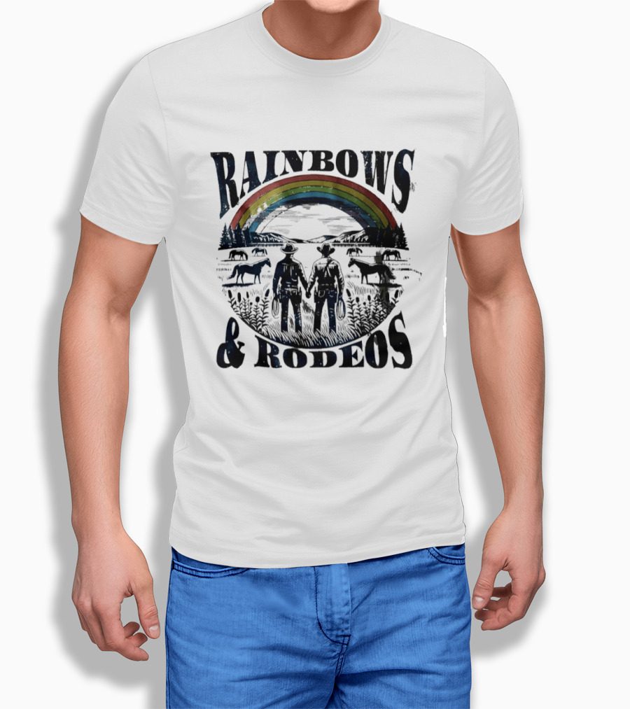 Rainbows Rodeos Western LGBT Pride Cowboys And Horses T-Shirt