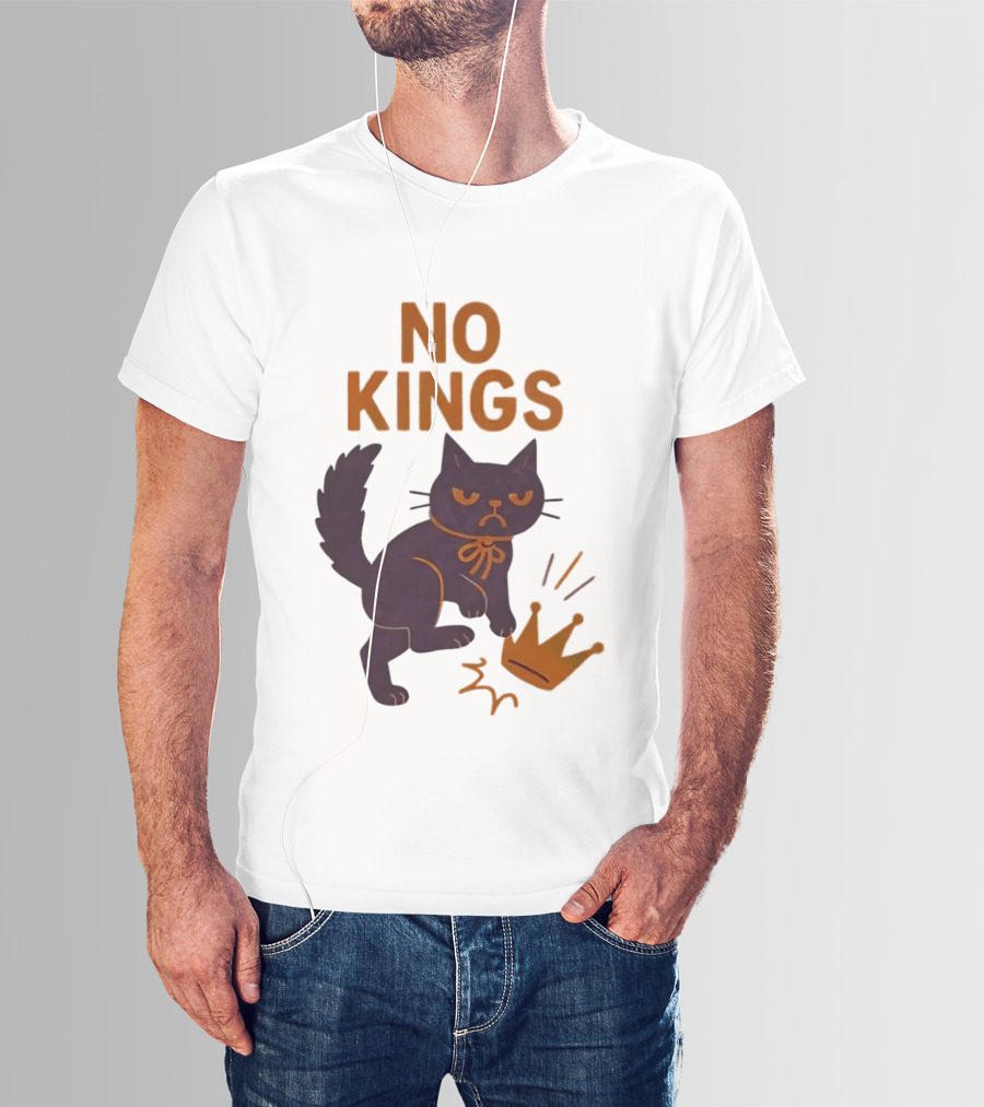 No Kings Black Cat Kicking Crown T-Shirt