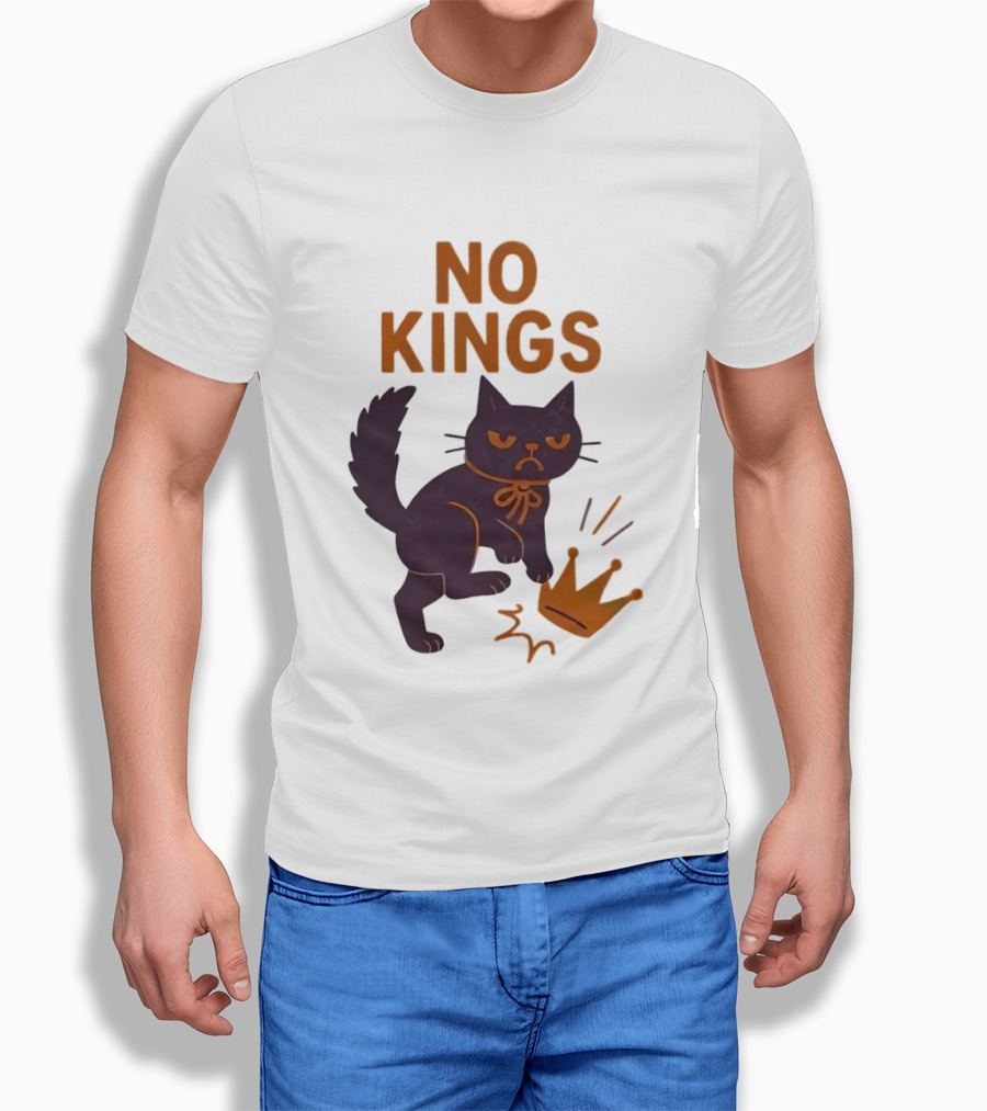 No Kings Black Cat Kicking Crown T-Shirt