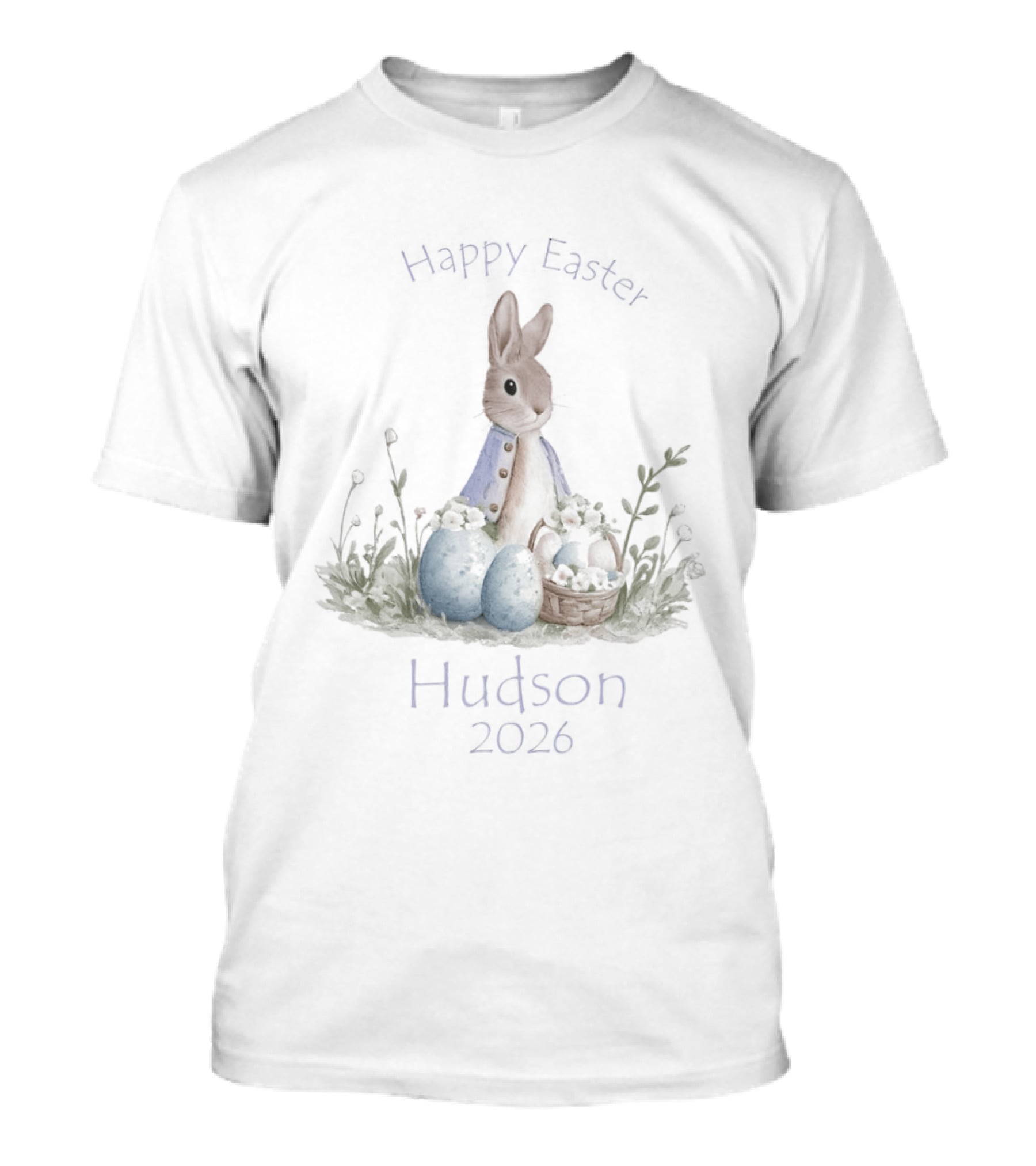 Happy Easter Hudson 2026 Bunny With Eggs And Basket T-Shirt