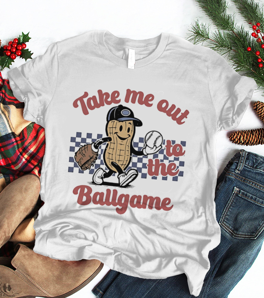 Take Me Out To The Ballgame Peanut Baseball Player With Glove And Bat T-Shirt