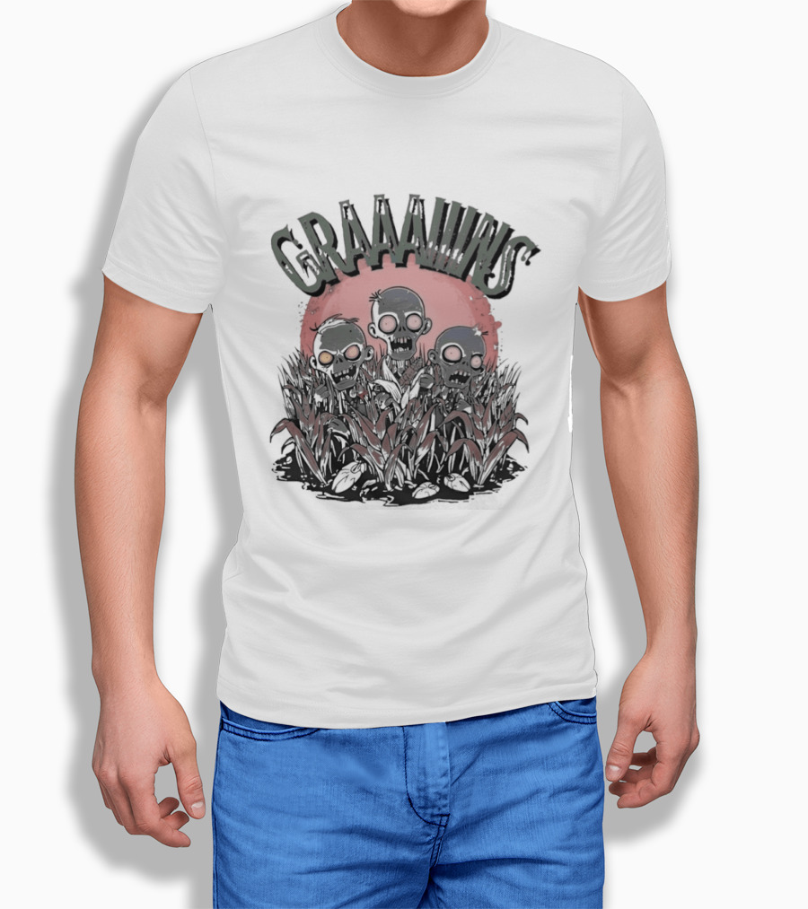 Zombie Graaains Creepy Undead Rising In Cornfield Night Scene T-Shirt