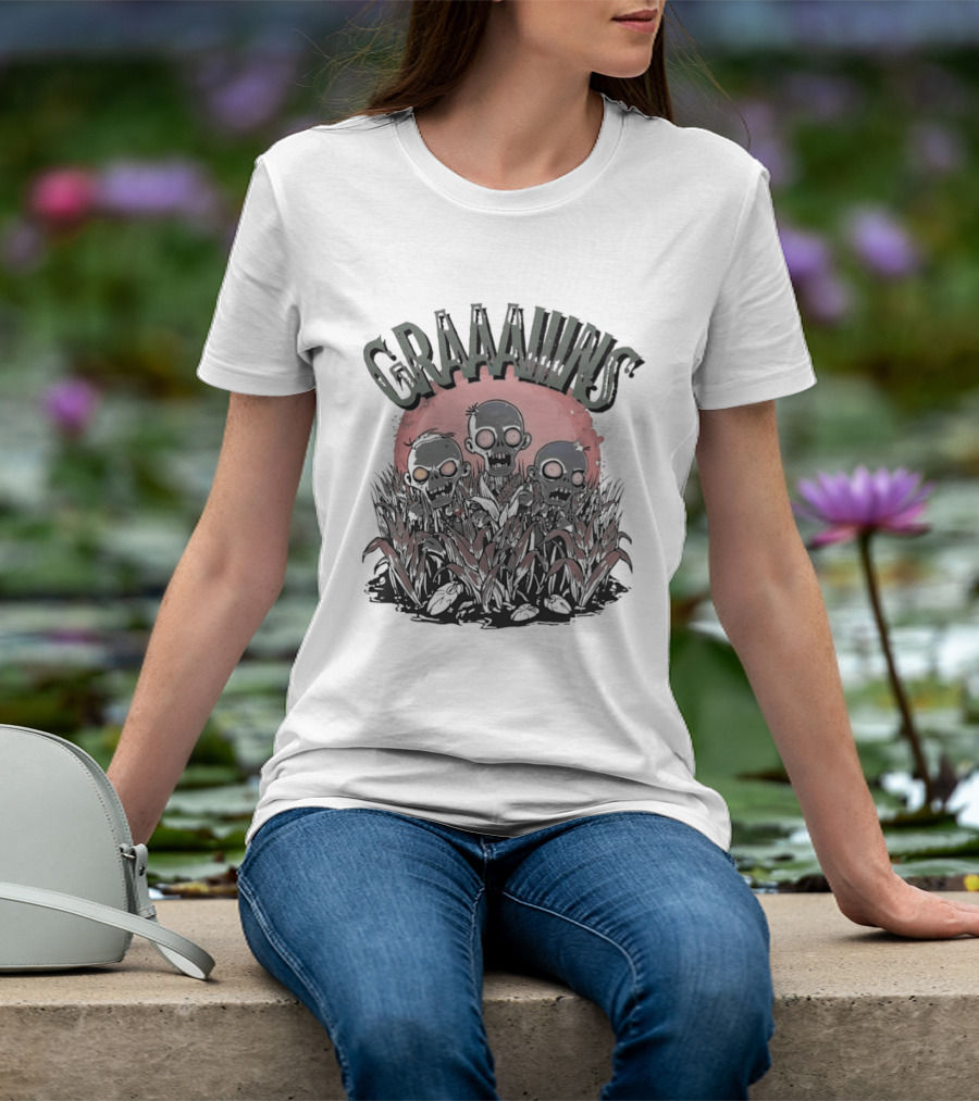 Zombie Graaains Creepy Undead Rising In Cornfield Night Scene T-Shirt