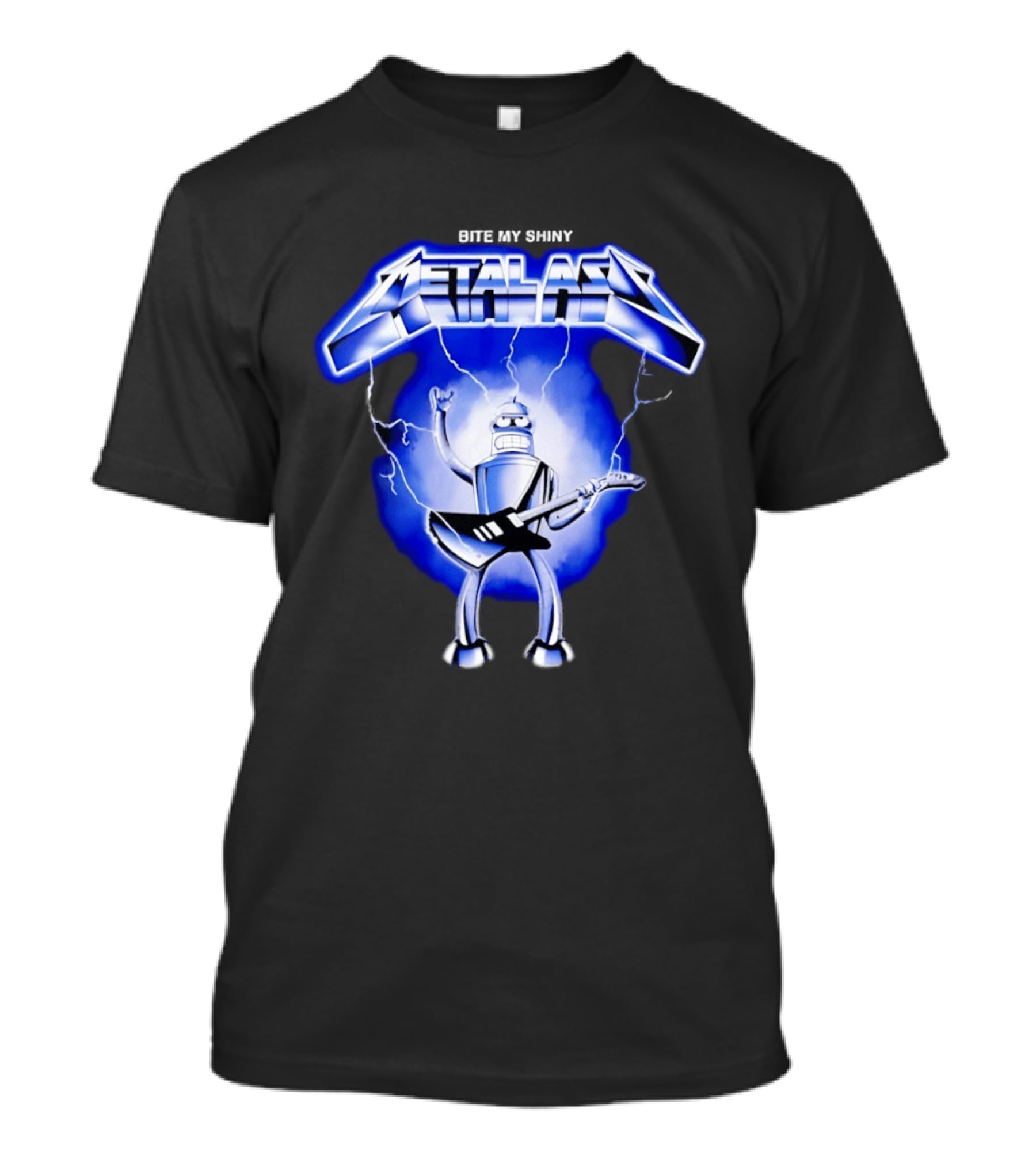 Bite My Shiny Metal Ass Lightning Robot Guitarist T-Shirt