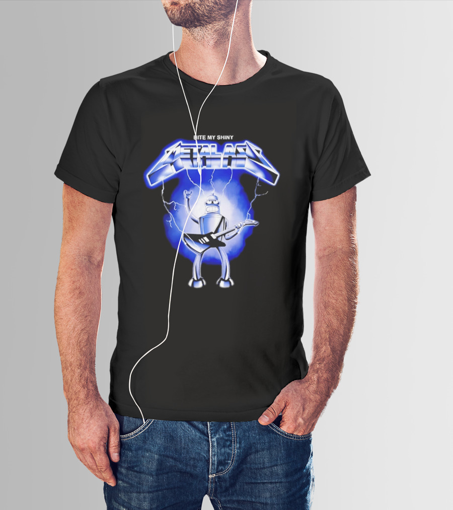 Bite My Shiny Metal Ass Lightning Robot Guitarist T-Shirt