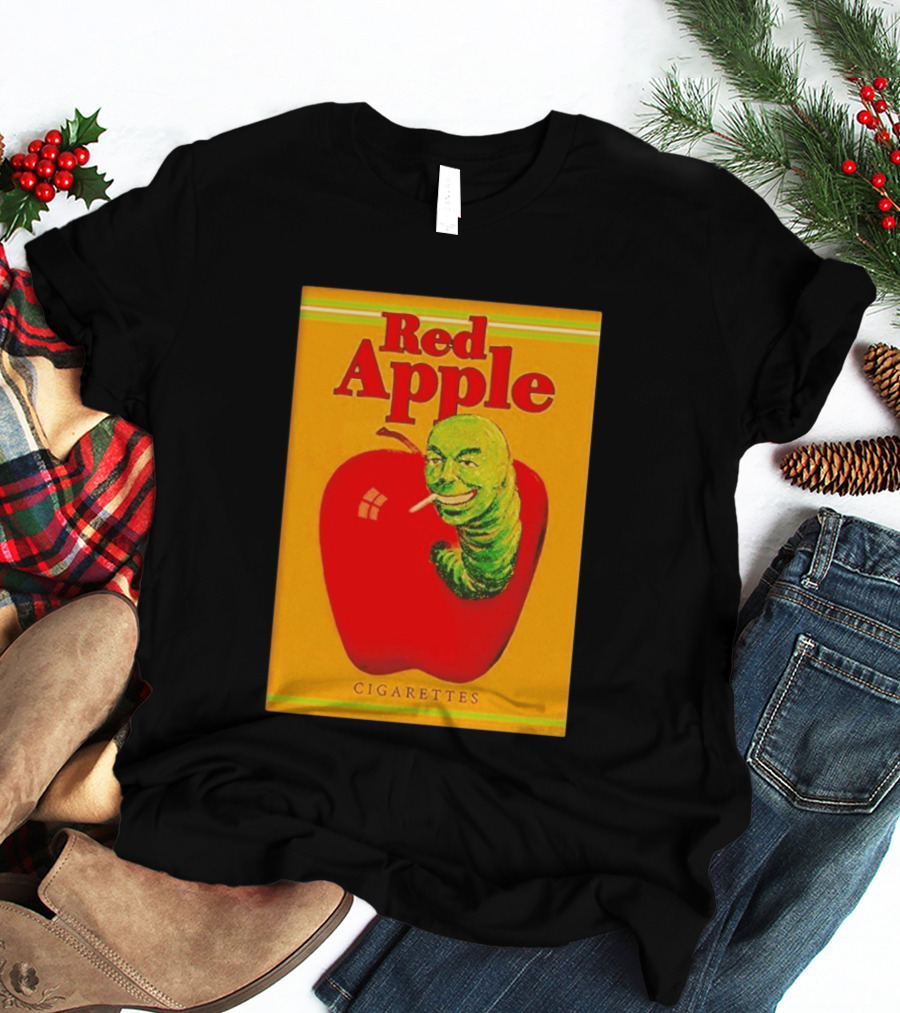 Red Apple Cigarettes Worm Character On Apple T-Shirt
