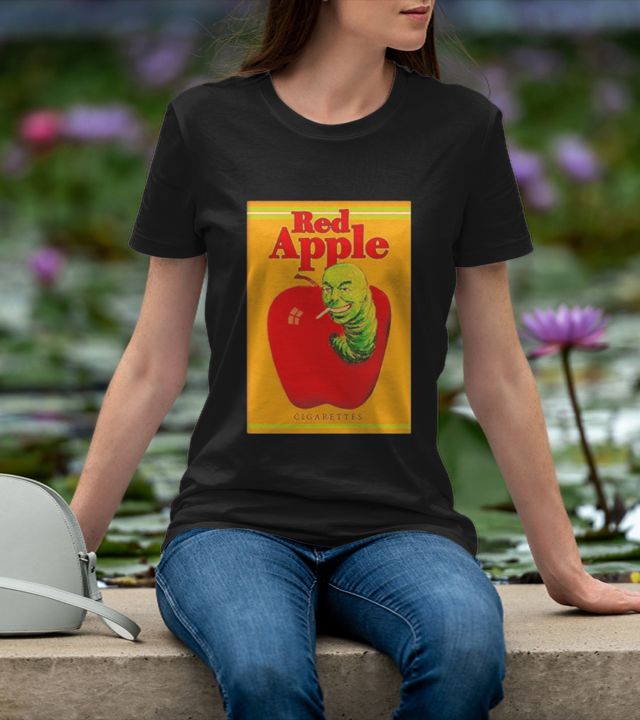 Red Apple Cigarettes Worm Character On Apple T-Shirt