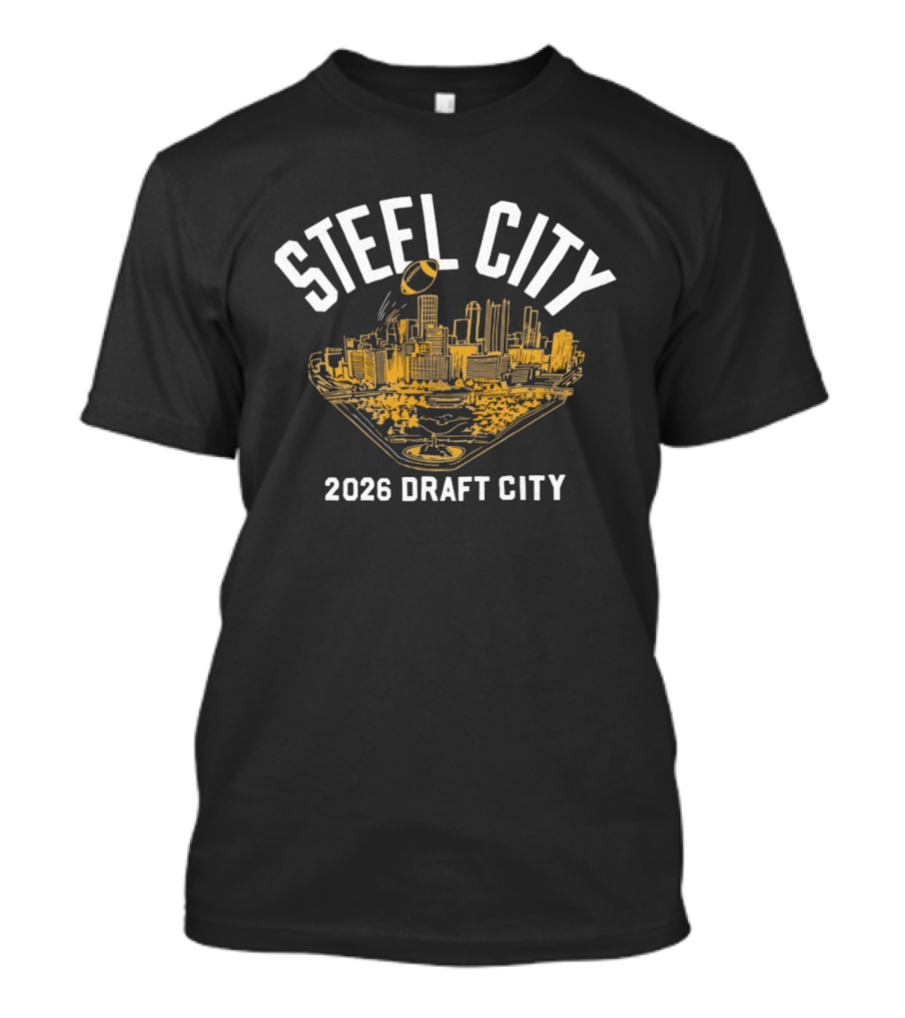 Steel City 2026 Draft City Pittsburgh Skyline Football T-Shirt