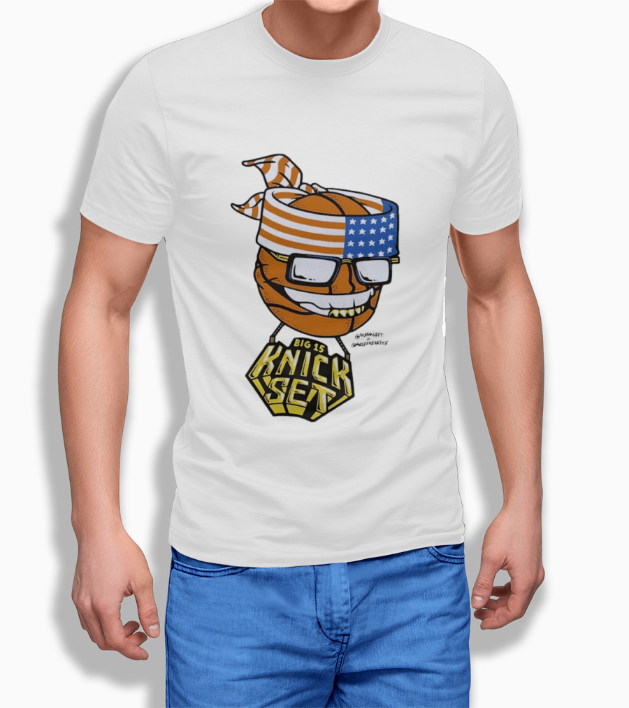 Big 15 Knick Set Basketball Wearing USA Flag Bandana And Glasses T-Shirt