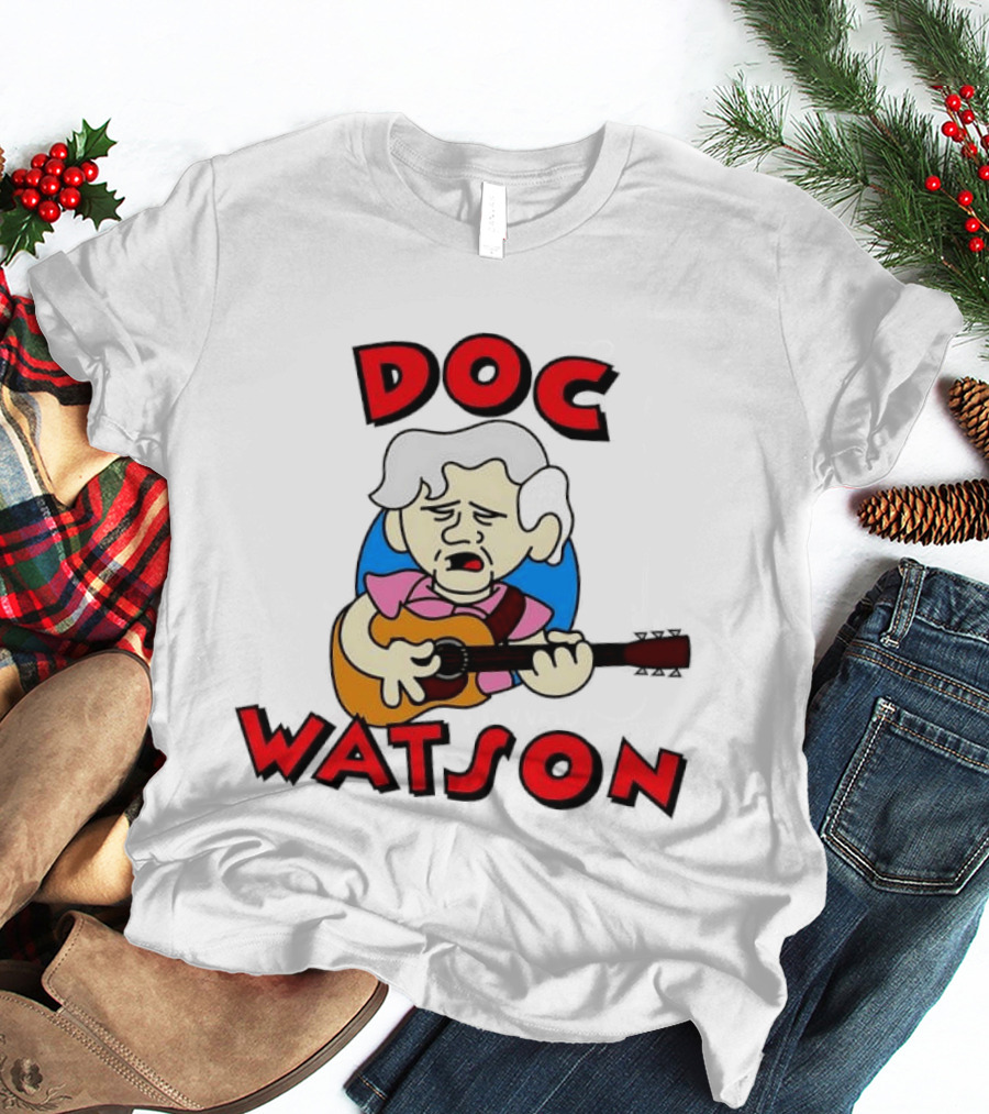 Doc Watson Cartoon Guitar Player Iconic Folk Music Legend T-Shirt