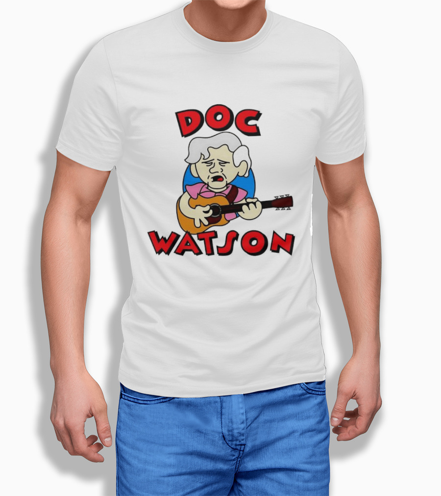 Doc Watson Cartoon Guitar Player Iconic Folk Music Legend T-Shirt