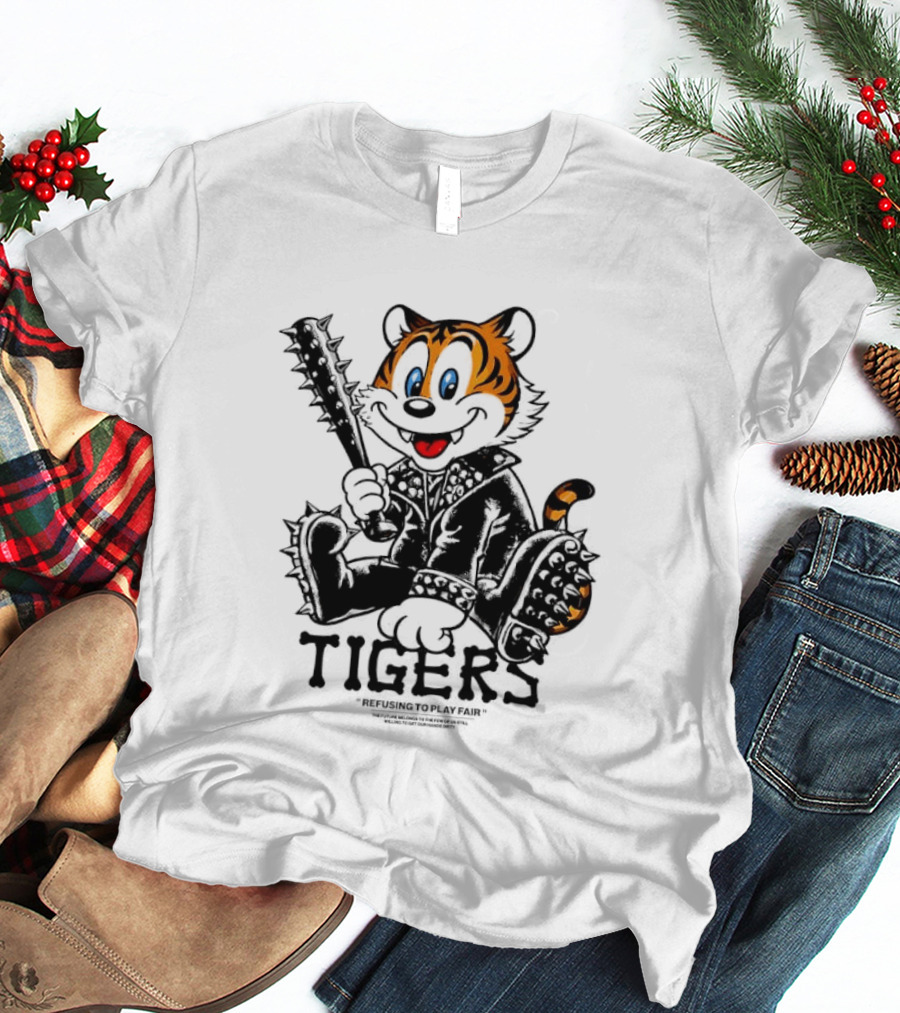 Tigers Playful Cartoon Character With Spiked Bat T-Shirt