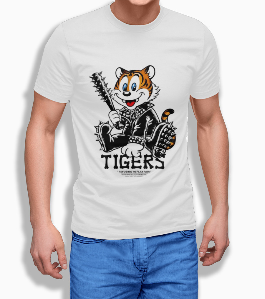 Tigers Playful Cartoon Character With Spiked Bat T-Shirt