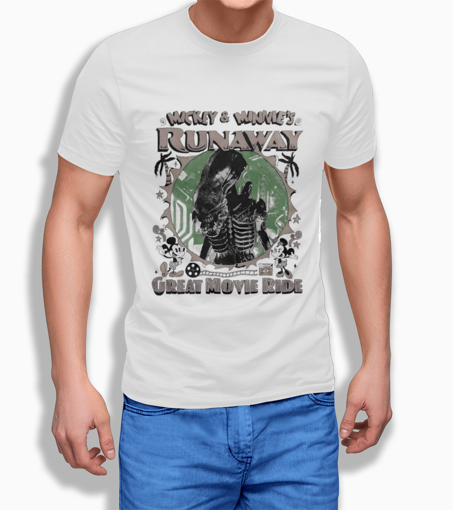 Mickey And Minnie's Runaway Great Movie Ride Xenomorph Alien T-Shirt