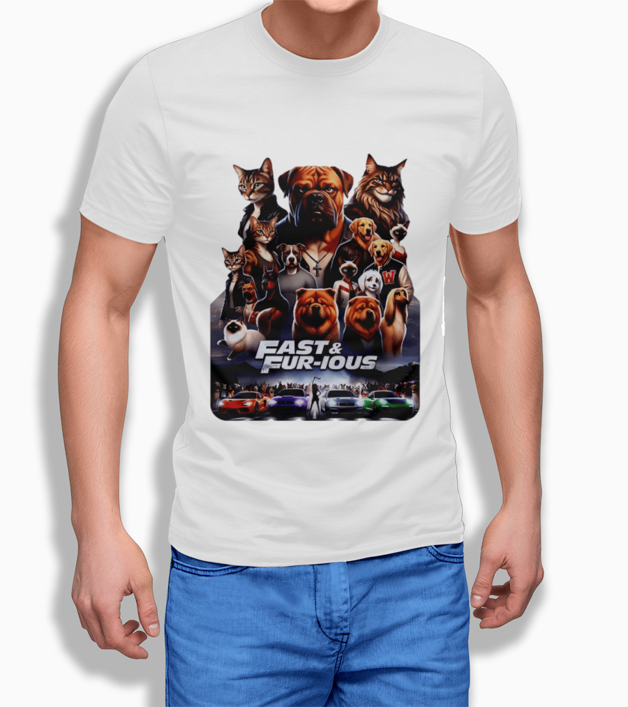 Fast & Fur Ious Dogs And Cats Mashup With Cars T-Shirt