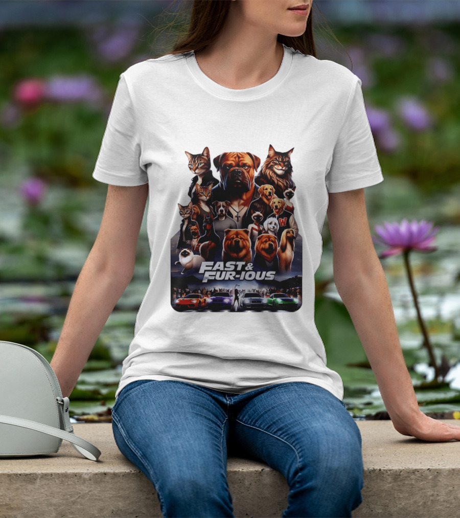 Fast & Fur Ious Dogs And Cats Mashup With Cars T-Shirt