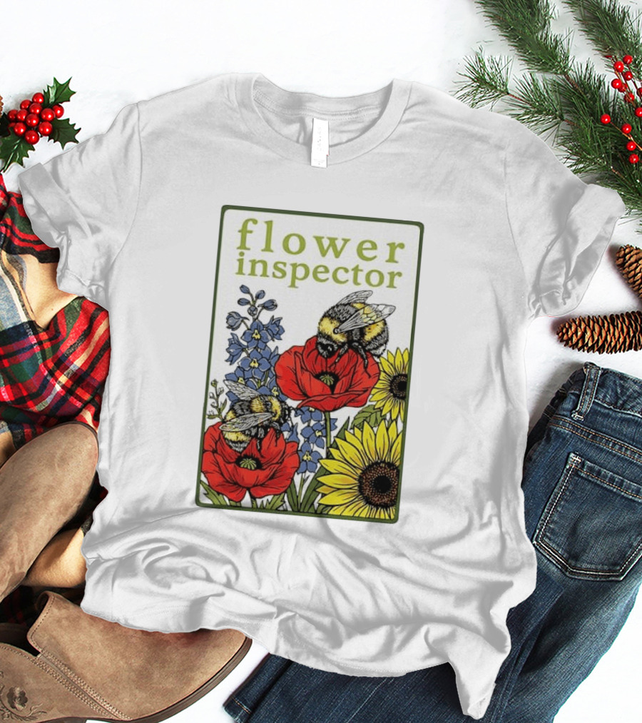 Flower Inspector Bees On Poppy Sunflower Bluebell Blossom T-Shirt