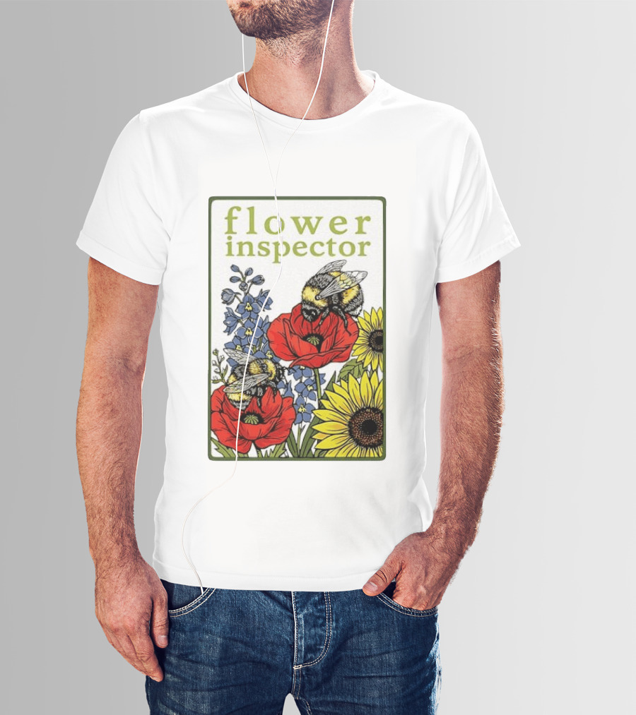 Flower Inspector Bees On Poppy Sunflower Bluebell Blossom T-Shirt