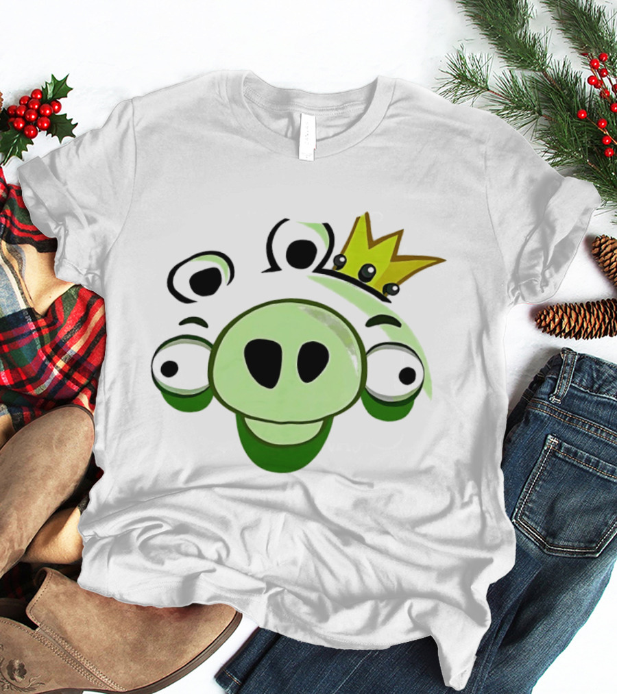 Angry Birds King Pig Big Face Green Crown T-Shirt