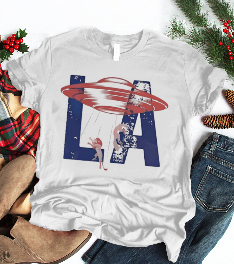 Los Angeles Spaceship Over LA Bold Letters T-Shirt