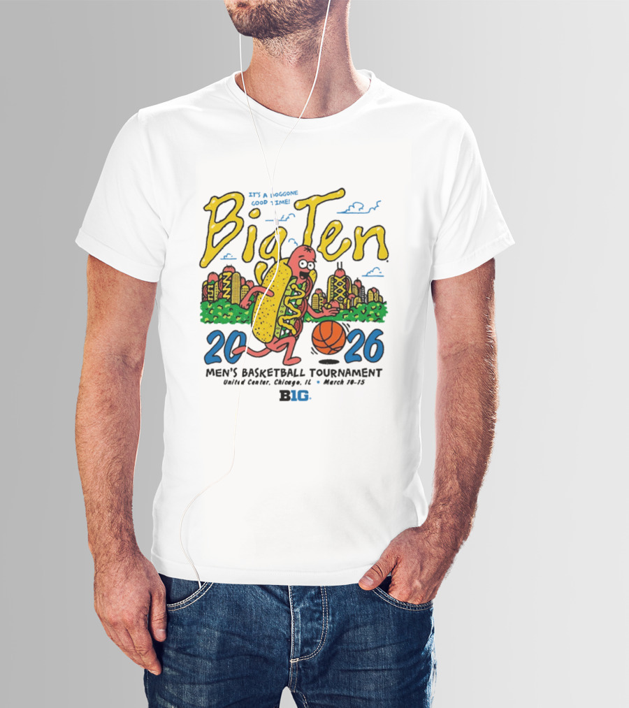 Big Ten 2026 Men's Basketball Tournament United Center Chicago March 11 15 Hot Dog Cityscape Basketball T-Shirt