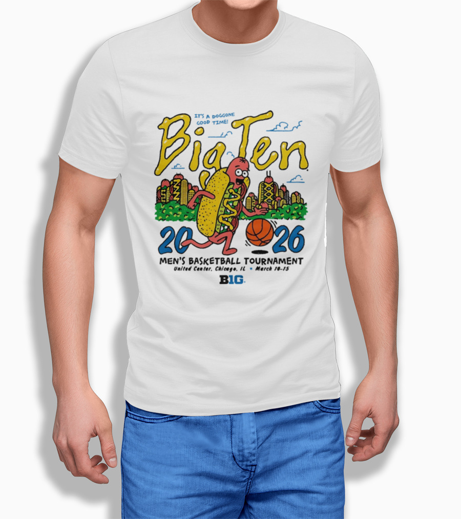 Big Ten 2026 Men's Basketball Tournament United Center Chicago March 11 15 Hot Dog Cityscape Basketball T-Shirt