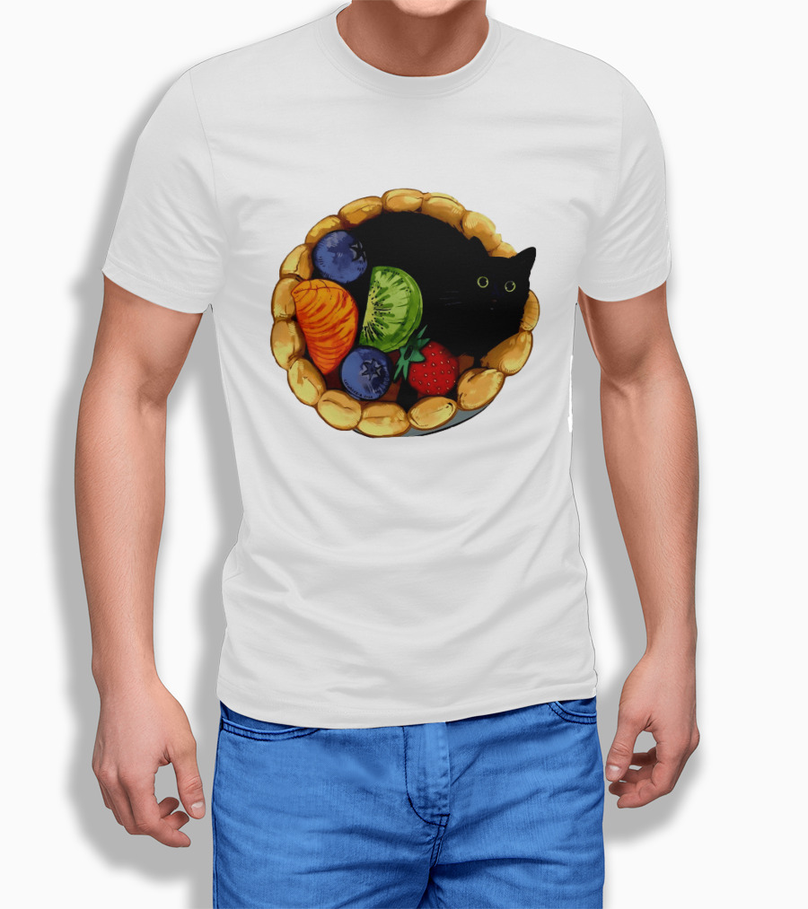 Black Cat Surrounded By Mixed Fruit Tart T-Shirt