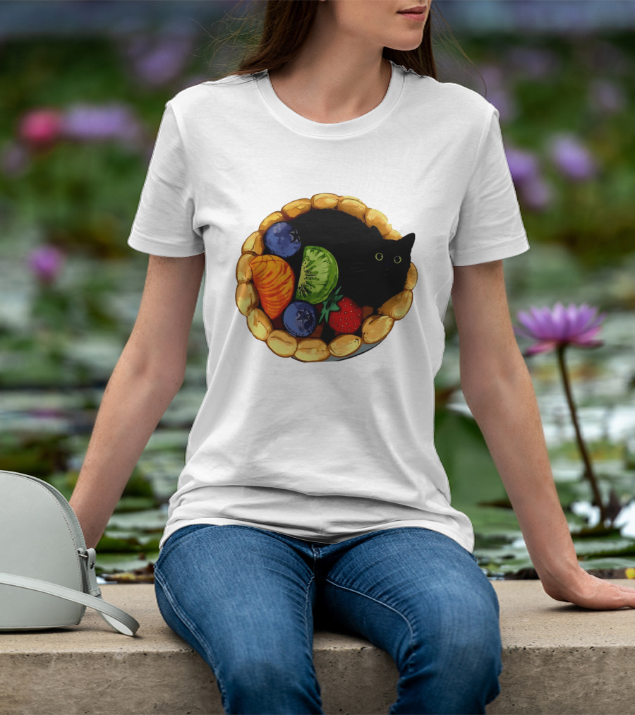 Black Cat Surrounded By Mixed Fruit Tart T-Shirt
