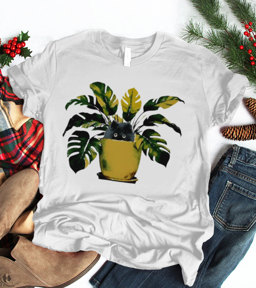 Cat In Monstera Potted Plant T-Shirt