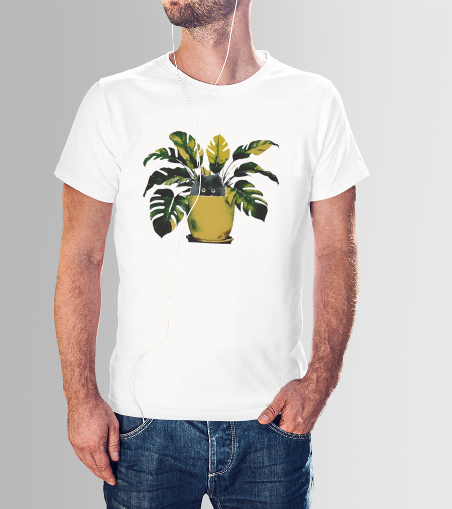 Cat In Monstera Potted Plant T-Shirt