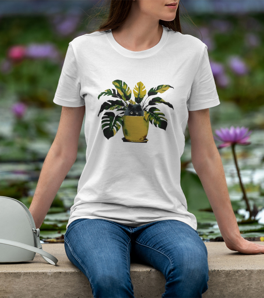 Cat In Monstera Potted Plant T-Shirt