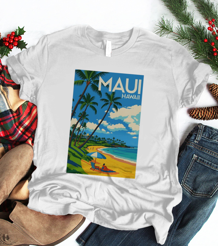 Maui Hawaii Palm Trees Beach Scene T-Shirt