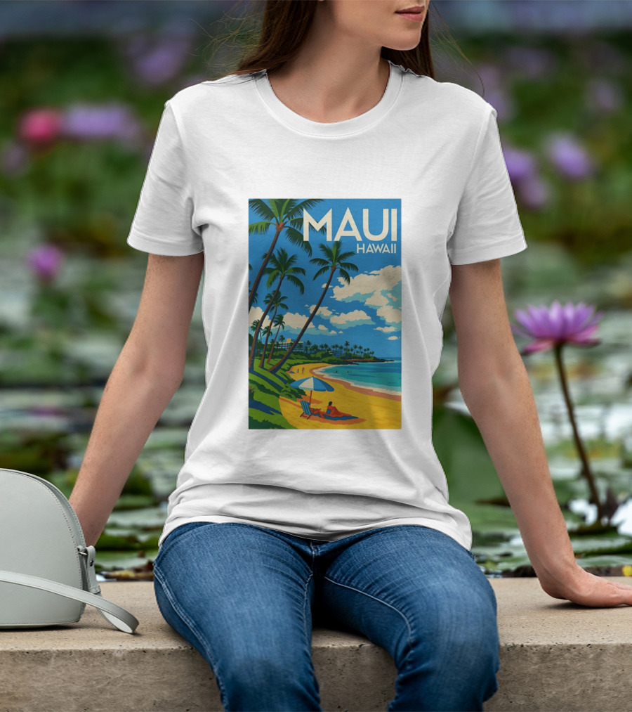 Maui Hawaii Palm Trees Beach Scene T-Shirt