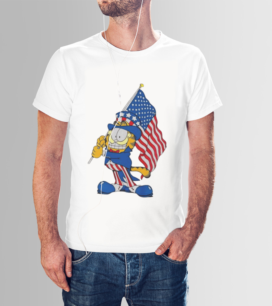 Orange Cat 250 Years Of Freedom Garfield Uncle Sam American Flag T-Shirt