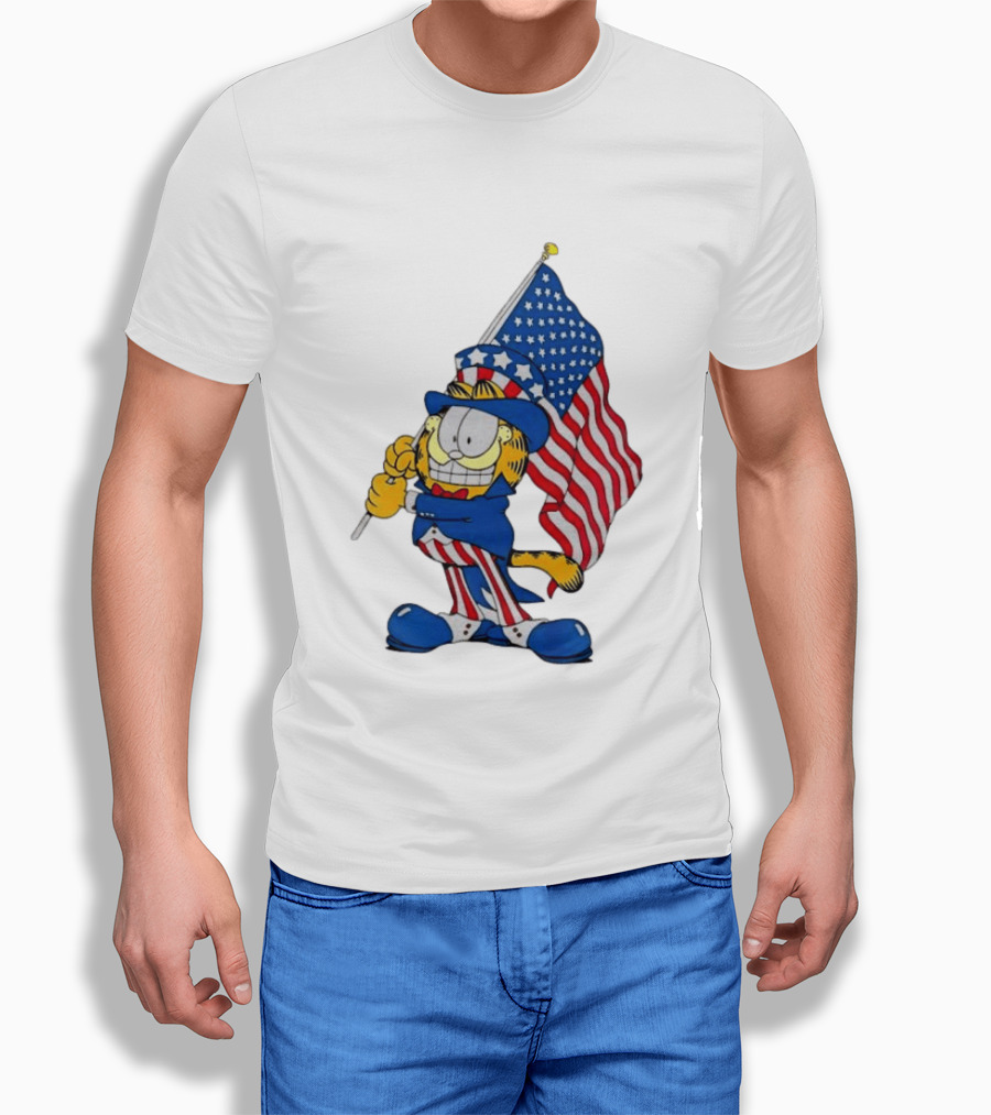 Orange Cat 250 Years Of Freedom Garfield Uncle Sam American Flag T-Shirt