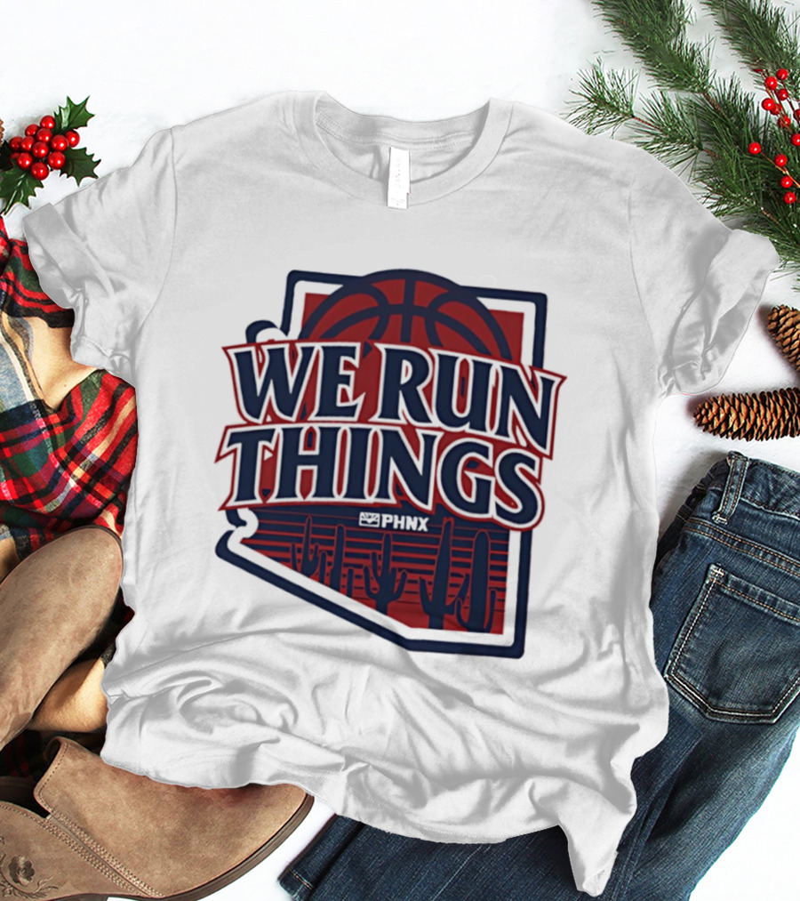 PHNX We Run Things Cactus Basketball Desert Scene T-Shirt