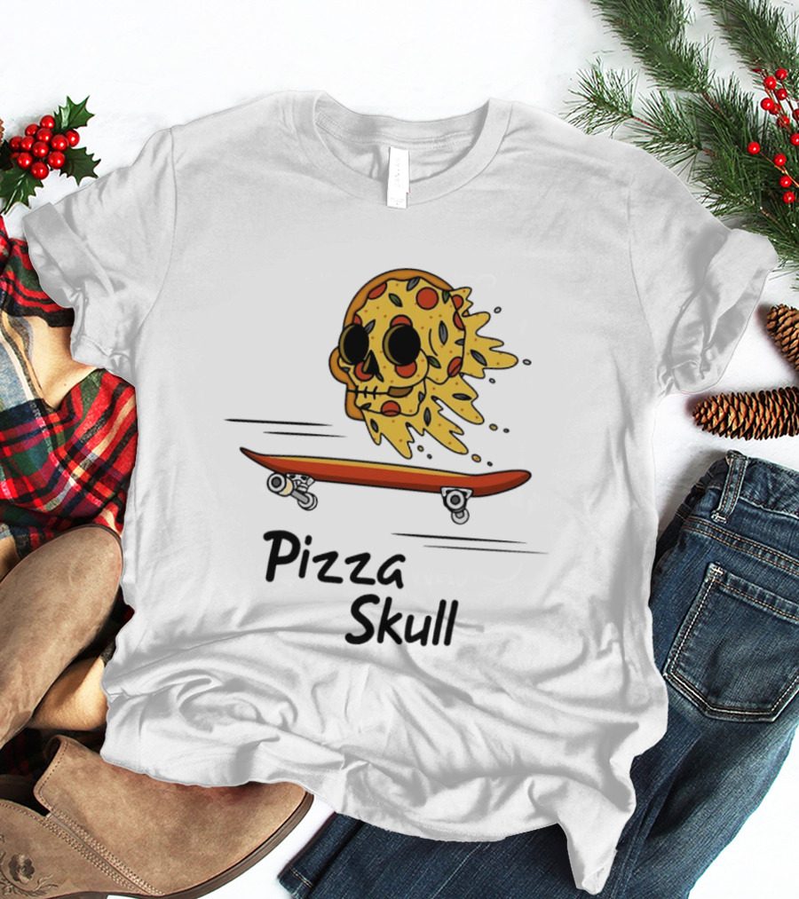 Pizza Skull Melting Slice Skateboard T-Shirt