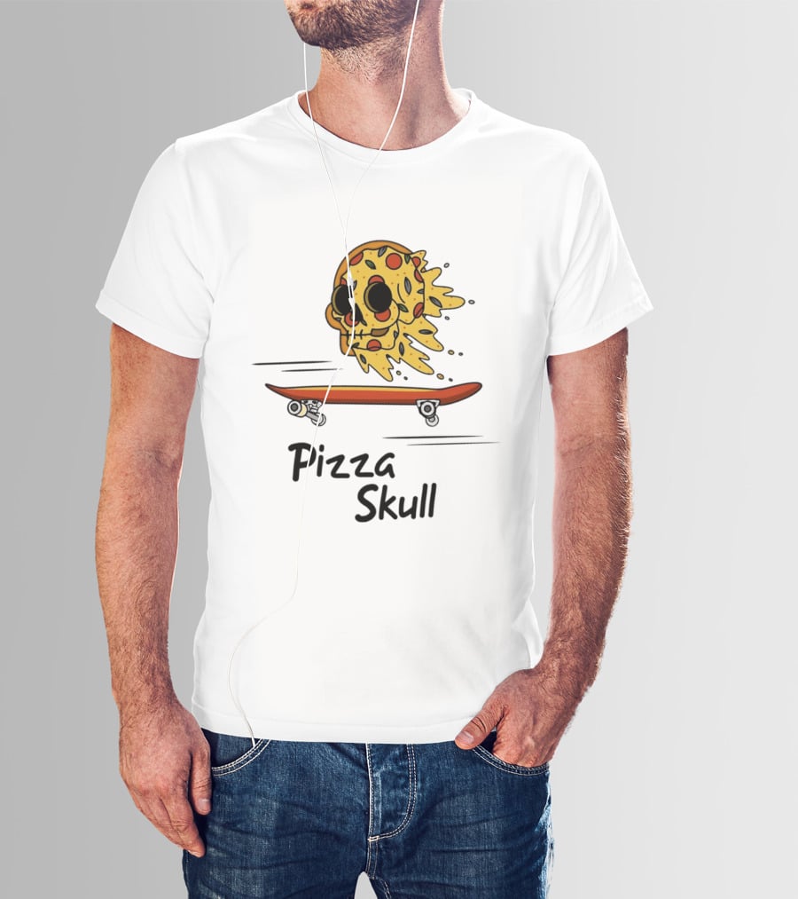 Pizza Skull Melting Slice Skateboard T-Shirt