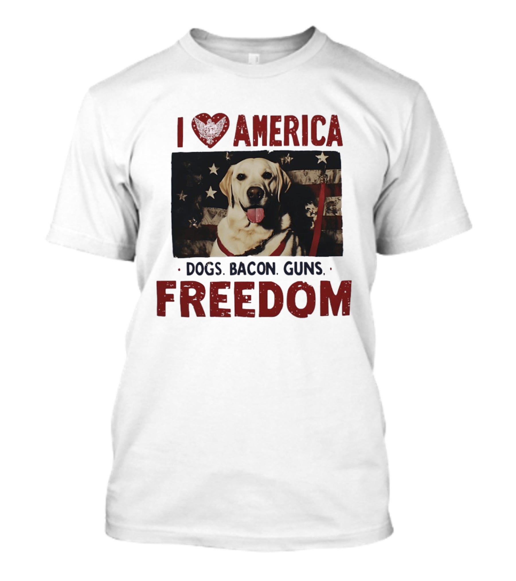 I Love America Dogs Bacon Guns Freedom Labrador Stars And Stripes T-Shirt