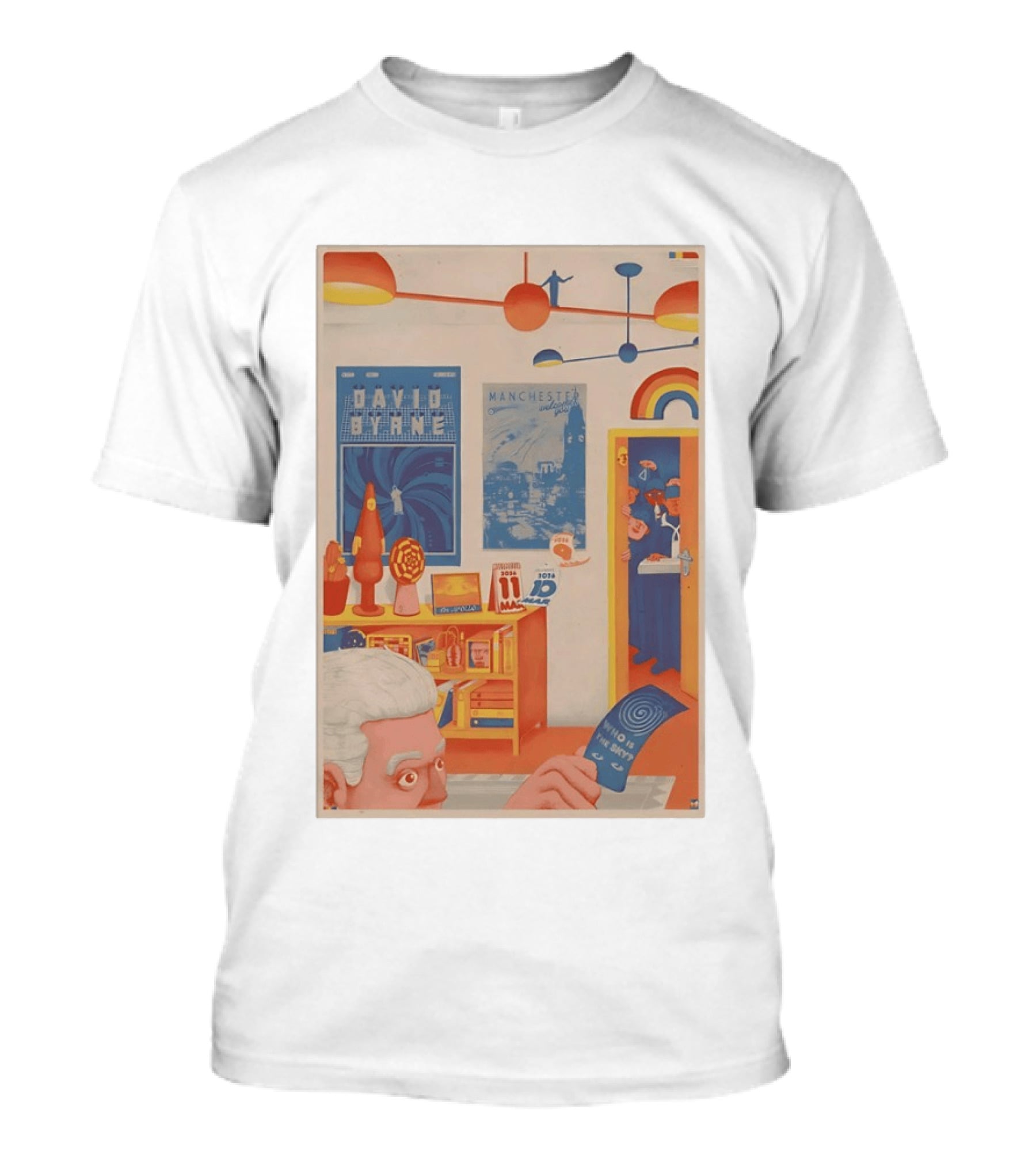 David Byrne O2 Apollo Manchester UK March 10 11 2026 Lobby Scene With Bold Colors And Retro Vibe T-Shirt