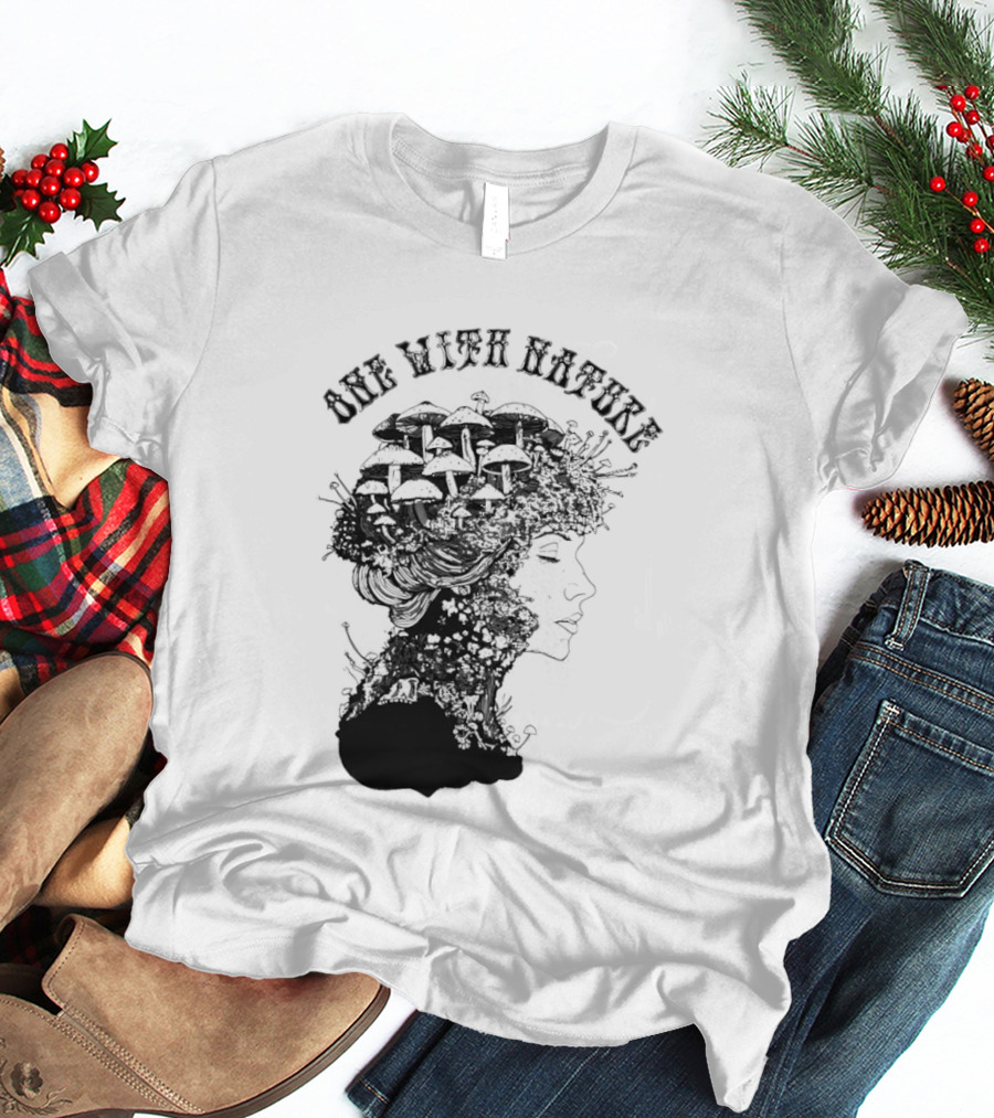 One With Nature Women Mushroom Psychedelic Fungi T-Shirt